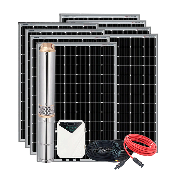 ឈុតបូមទឹកសូឡាម៉ូទ័រទម្លាក់អណ្តូង (Solar Submersible Pump)