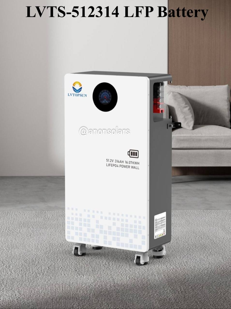 អាគុយលីស្យូម 16.07kWh, 51.2V, 314Ah LifePO4 Battery (LVTS-512314-G3)
