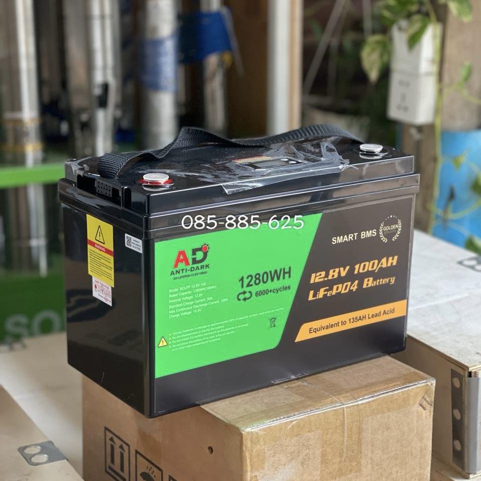អាគុយលីស្យូម  100Ah 12.8V AD Solar LifePO4 Battery (SCLFP-12.8V-100)